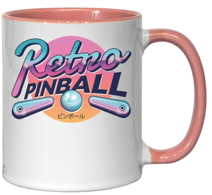 Vaporwave Aesthetic Retro Style Pinball Machine Graphic Ceramic Tea Coffee Mug Pink