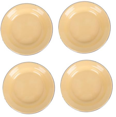 BEBEMOKO 4pcs Vintage Enamelware Camping Plate Pastry Serving Dish Fruit Shallow Plate Retro Style for Hotel Restaurant Bar