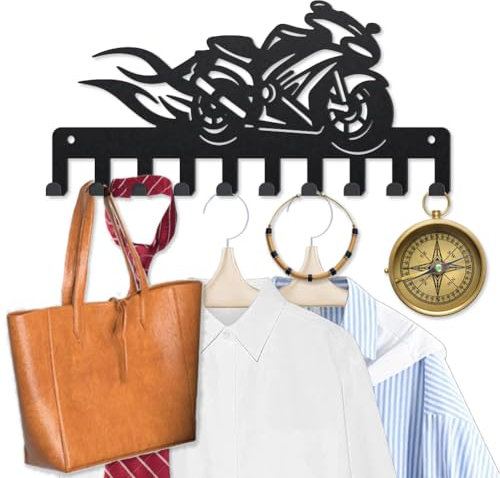 MAYJOYDIY Crochets Muraux en Métal pour Moto 25×12cm Échappement Flamboyant Voiture de Course Porte Clés Mural 10 crochets Locomotive à Vitesse pour Manteaux Chapeaux Serviettes Sacs Suspendus