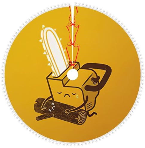 Niedliche weinende Kettensägen-Weihnachtsbaumdecke mit Pompon, geeignet für Weihnachtsbaum-Rock 122 cm, Baummattenabdeckung