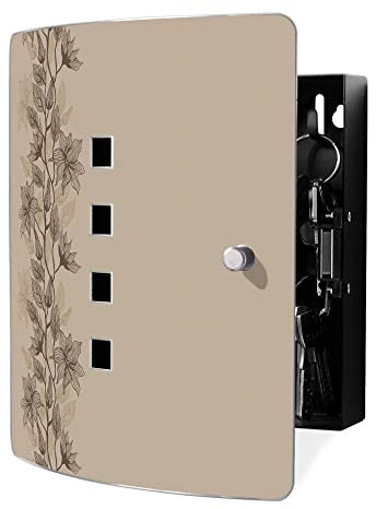 banjado Design Schlüsselkasten aus Edelstahl für 10 Schlüssel/Schlüsselbox zur Schlüsselaufbewahrung 24 x 21,5 x 7cm groß mit praktischem Magnetverschluss/Motiv Baumwollblüte Monochrom