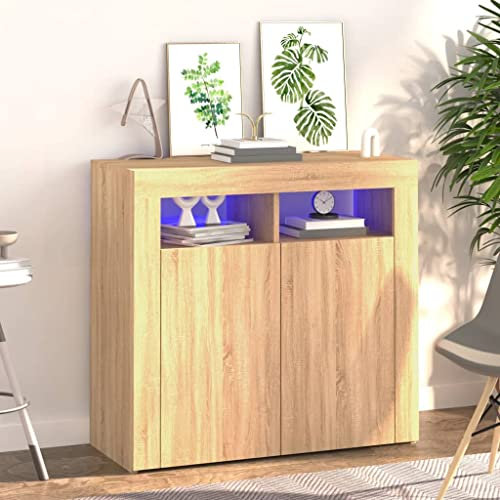 Myheimly Sideboard mit LED-Beleuchtung Schrank Anrichte Beistellschrank Kommode Mehrzweckschrank Standschrank Sonoma Eiche,80 cm
