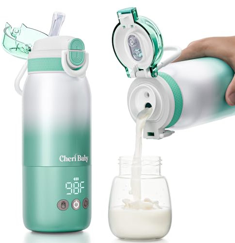 CheriBaby Portable Milk Warmer for Travel - Dual Heating Modes for Breast Milk & Water, Portable Bottle Warmer with Super Fast Charging, Long Battery Life, Precise Temperature Control, 340 ml