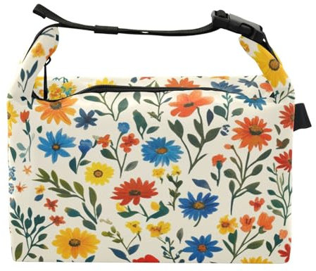 ZRWLUCKY Borsa porta pranzo con fiori autunnali per ragazze con cerniera per insegnanti parco divertimenti bianco