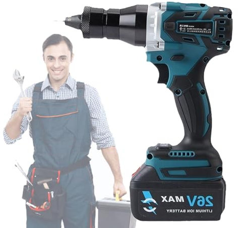 VNATWGOO Herramienta Remachadora EléCtrica De Doble Potencia, Remachadora InaláMbrica, Remachadora con BateríA De 2X2200Mah, Remachadora con Mango Antideslizante