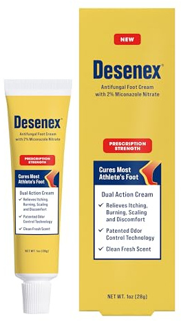 Desenex Anti-Fungal Foot Cream, Prescription-Strength 2% Miconazole Nitrate, Cures Most Athlete's Foot, Helps Relieve Itching, Burning & Scaling, All-Day Odor Control, Fresh Scent, 1oz