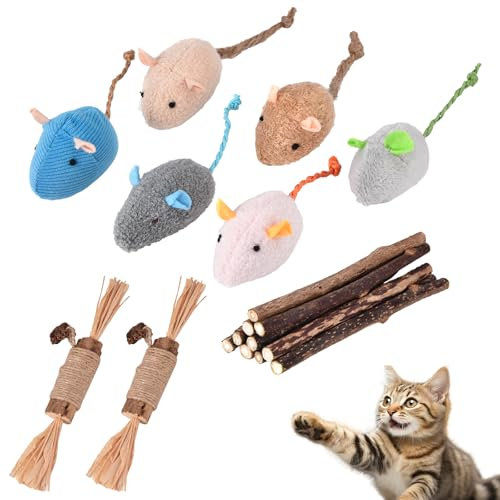 GaiusiKaisa Catnip Toys for Indoor Cat Adult - 18pcs Catnip Mouse Toys & Kitten Teething Toys for Silvervine Chew Sticks Cleaning Teeth Natural Matatabi