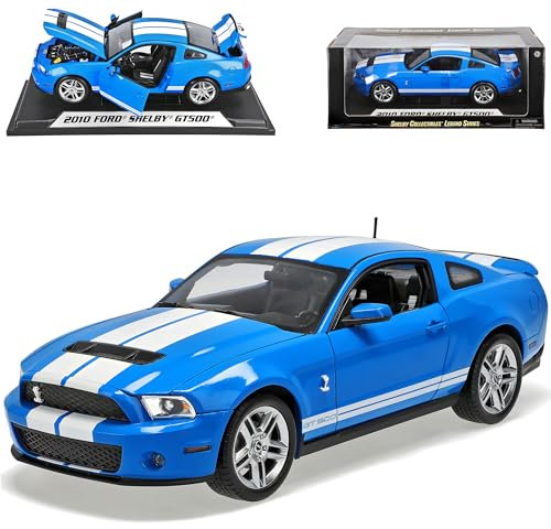 Generisch Ford Shelby Mustang 2010 Gt500 GT 500 Hellblau Weisse Streifen 1/18 Shelby Collectibles Modellauto Modell Auto