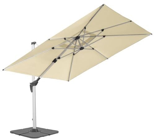 anndora Aluminium Ampelschirm 300 x 300 cm mit Kurbelsystem - Drehbar, Neigbar, Kippbar - Marktschirm, Gartenschirm - Farbe Natural mit 4 Stück Betonplatten 100kg