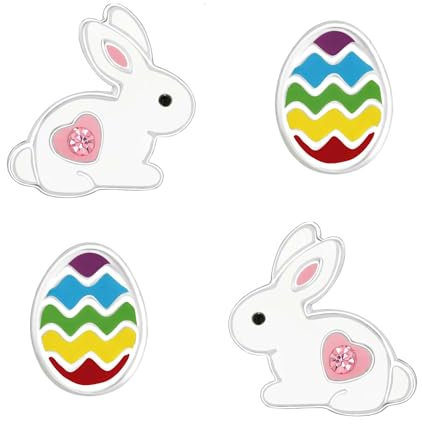 FIVE-D Kinder Ohrringe Ohrstecker Hase 925 Sterling Silber Ostern (Set-Hase-Osterei)