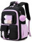 PIG PIG GIRL Kinder-Rucksack für Mädchen, Schultaschen für Mittelschule, Schüler, Büchertasche für Grundschule, Schwarz und Violett, Einheitsgröße