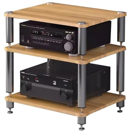 Easnuroz HIFI-Audio-Schrank 2/3/4-stöckiger HIFI-Plattenspieler-Ständer HiFi-Racks Und -Ständer Audio-Rack-Schrank AV-Regal TV-Tisch Für Verstärker/Turntable/Sky Box/Drucker(Wood color,60*48*57cm(3Tie