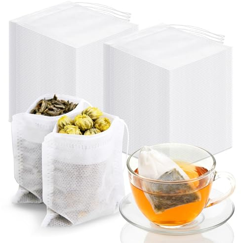 400 Pezzi Sacchetti Filtro per Tè, 7 x 9 cm Sacchetti in Cotone Bianco con Coulisse per Tè Sfuso, Erbe, Matcha e Caffè, Filtri per Tè usa e Getta per Colini da Tè, Regali Fai da Te e Cucina