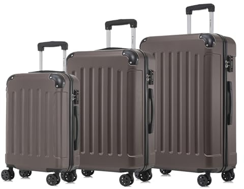 YONSLY Premium Reisekoffer TSA-Schloss,YKK-Reißverschluss Hartschalen-Koffer Trolley Kabinenkoffer Rollkoffer Suitcase Handgepäck 4 Rollen (Braun, M-L-XL-Set)