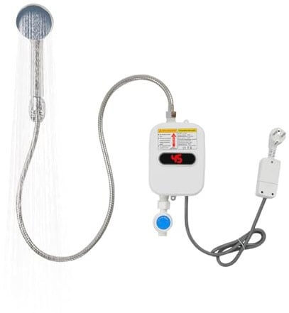 Mini Durchlauferhitzer 200v Dusche, 3500W Elektrisch Warmwasserbereiter Erdschlussschutz mit Duschkopf, Elektrische Wassererhitzer für Küche Bad Zuhause