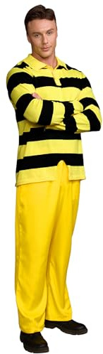Mainfini 2 Teiliges Herren Gefangenen Kostüm mit gestreift Gelb und Schwarz Gefangenen Brüder Klassischer Comic Kölner Karneval Outfit L