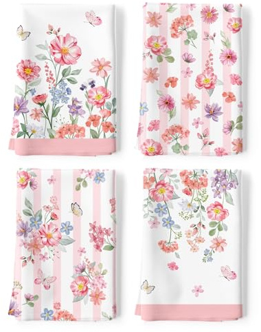 Arquiel Wildblumen Geschirrtücher 100% Baumwolle 4er-Set 48 x 70 cm | Geschirrtücher aus 100% Baumwolle, Motiv: Wildblumen; saugfähig und pflegeleicht zum Abtrocknen in der Küche.