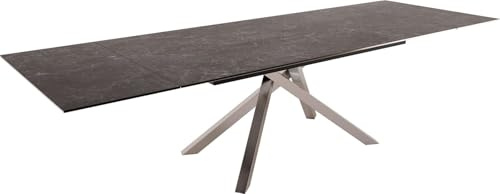 DELIFE Esszimmertisch Edge Keramik Laminam®Nero Greco Anthrazit 200-300x100 | Kreuzgestell Rechteck Edelstahl ausziehbar