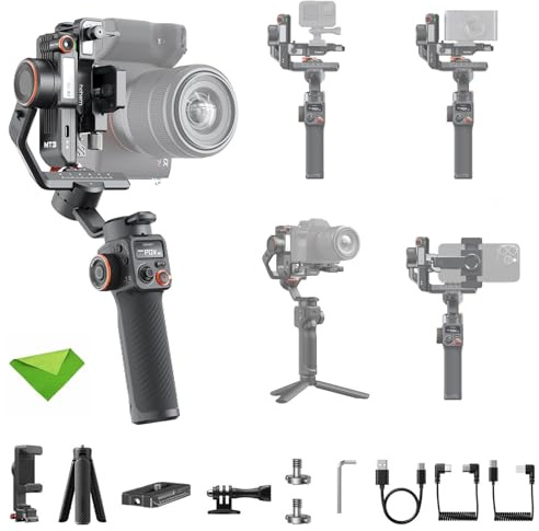 hohem iSteady MT3 Gimbal Stabilizer for Camera, 4 in 1 3-Axis Gimbal for Mirrorless/Compact Camera/Action Camera/Smartphone, OLED Display, CCT & RGB Fill Light, Payload 1.4KG/3 lbs, Built-in AI Camera