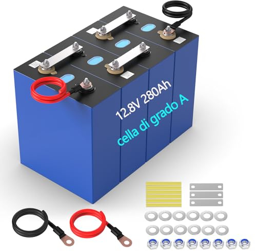 12.8v 280ah lifepo4 cella della batteria(3.2V/PC*4PCS) - batteria a ciclo profondo per camper, roulotte, furgoni e veicoli fuoristrada(Grado A) (3.2V 280Ah(4 pezzi))