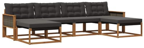 vidaXL Outdoor-Sofagarnitur mit Kissen 6 pcs Natürlich und Schwarz, Garten, modernes Outdoor-Sofa, Sitzgruppe für den Patio, Terrassenmöbel für entspanntes Chillen