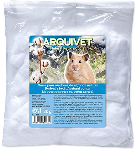 ARQUIVET Algodón Blanco para Hamsters 30 gr - Algodón para cunas de Hamsters - Cama Natural - Cama para Hamsters Suave y cálida - Accesorios para roedores - Producto Natural