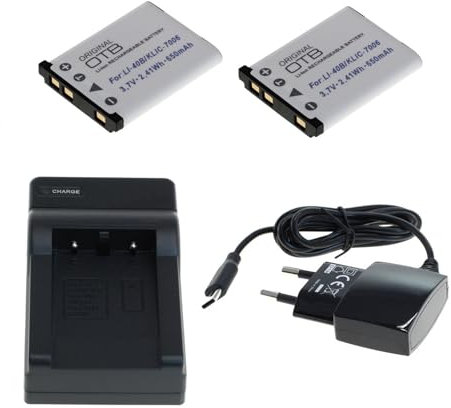 bg-akku24 2 Stück Akku, Ladegerät und Netzteil für Pentax Optio L30, L40, M30, M40, M90, NB-1000, RS100, RS1000, RS1500, RS1500 Comics, T30, V10, V15, W30, LS1000 - D-Li63, D-Li108