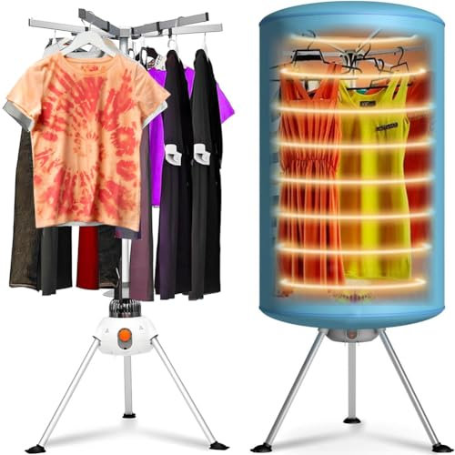 BAKAJI Secadora eléctrica de Globo, secador de Ropa de Aire Caliente, Potencia 900 W con Temporizador de 180 min y Doble ventilación, tamaño 150 x 65 cm