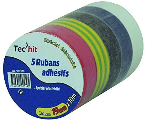TEC HIT 100519 - Lot de 5 Rubans Adhésifs - Spécial Électricité - Longeur 10 m x 19 mm - Multicolore