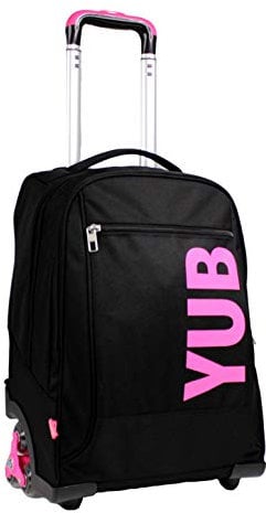 Yub Trolley Scuola 3 Ruote 3 Wheels, Nero Fucsia Rosa, Urban Fluo, 2 in 1, Doppio Uso, Trolley Doppio Scomparto con Spallacci Uso Zaino e Tasca con Organizer, Scuola, Bambine e Ragazze