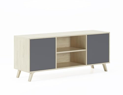 Skraut Home - Mobile TV per Soggiorno - 57 x 140 x 40 cm - Adatto per TV 32/40/50/55/60 - Modello Wind 140 - Puccini - 2 Ante Battenti Colore Grigio