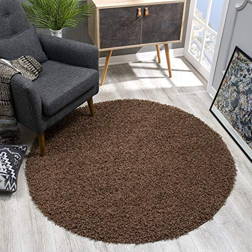 SANAT Teppich Rund - Dunkelbraun Hochflor, Langflor Modern Teppiche fürs Wohnzimmer, Schlafzimmer, Esszimmer oder Kinderzimmer, Größe: 80x80 cm