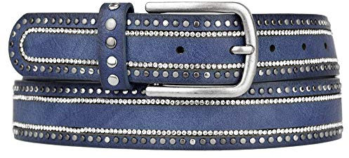 Zakatte • Nietengürtel aus Kunstleder mit Strass bis 105 cm BS032 (Blau, 95 cm)