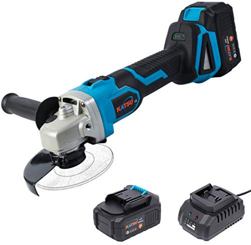KATSU FIT-BAT 21V Brushless Cordless Angle Grinder 115/125mm with Brushless Motor, 2 X Batteries and Charger Included, Great for Cutting Polishing Grinding 102605