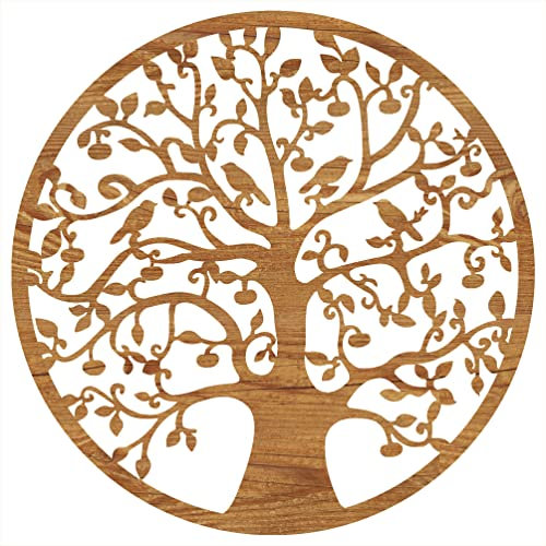 Lebensbaum Holz Ø 49 cm - in 8 Holz-Optiken-Wandbild - Buche-Eiche-Ebenholz-Bambus- Baum des Lebens - ideale Geschenkidee - Hergestellt in Österreich