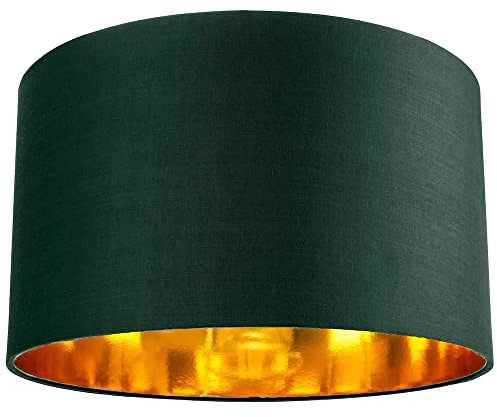 Contemporary and Chic Forest Green Cotton 14 Table, Floor or Pendant Circular Drum Lamp Shade with Shiny Copper Inner - 60watt Maximum by Happy Homewares