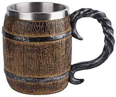 Tasse à bière en bois imitation tonneau de 567 g - Motif pirate viking - Chope médiévale - Pour bar, restaurant, décoration d'intérieur