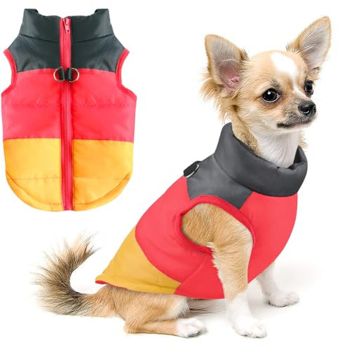 idepet (TM) Haustierweste, für Hunde / Katzen, Mantel mit Leinenbefestigung, Patchworkdesign, gepolsterte Weste / Jacke, Chihuahua-Kostüme, Mops-Kleidung, Gr. XS, S, M, L (M, Gelb)