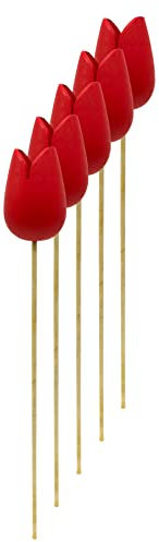Holz Dekostecker Tulpe 4 x 36cm Garten-Deko Blumen-Stecker künstlich Holzblume Tulip (rot, 5 Stück)