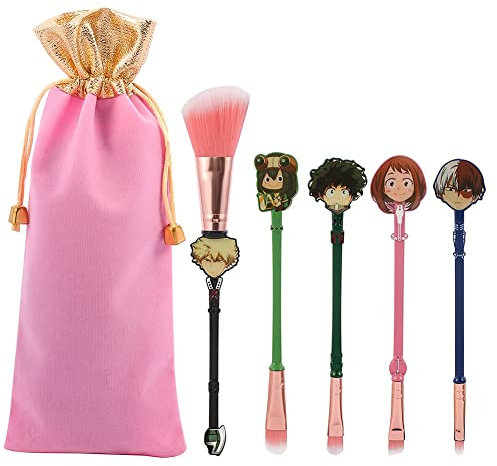 My Hero Academia Lot de 5 pinceaux de maquillage en métal pour fard à paupières, anti-cernes, fond de teint, blush