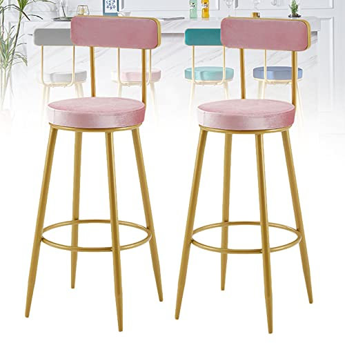 Lot de 2 tabourets de Bar pour Cuisine, chaises de Bar de 25,6 po avec Dossier, tabourets de Bar Hauts en Velours avec Pieds en métal doré-Rose