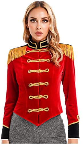 Mufeng Femme Déguisement De Dompteuse Cirque Clown Directeur Costume Carnaval Ringmaster Bodysuit Combinaison Soirée Noël Rouge XL