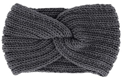 axy Damen Strick Stirnband mit Twist Knoten, Winter Haarband, Headband gestrickt Haarband (Dunkelgrau)