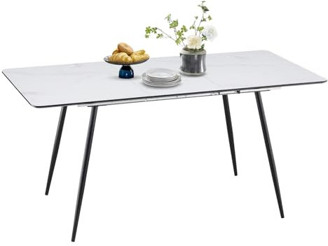 LEMROE Grauer Esstisch ausziehbar für 6-8 Sitzer mit Metallbeinen robuster Küchentisch für Esszimmer