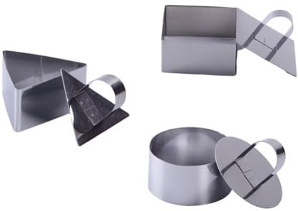 BESTonZON 3stücke Mousse-Kuchen Runder Ausstecher Aus Mit Abstreiferplatte Teigschneider Für Quadratischen Kuchen Backwerkzeug Silber Set Aus DREI Formen Rund Quadratisch Dreieckig