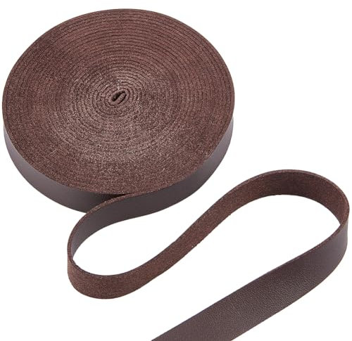 Gorgecraft 5m*15mm*1.6mm Cinturino In Pelle Cordoncino di Cuoio Piatto Imitazione Del Grano Del Litchi Strisce Fili Intrecciati Corde per Fai Da Te Collari per Animali Domestici, Marrone Noce di Cocco