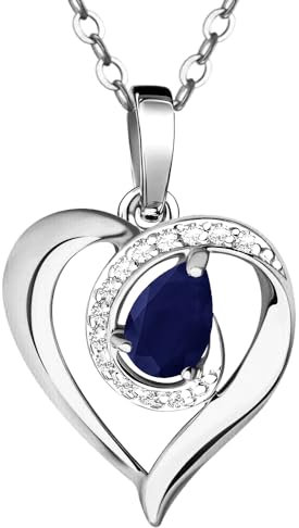 Limana Damen Kette Herz echter Saphir 925 Silber Herzkette mit blauen Edelstein Anhänger 45-50cm Geschenk für Frau Ehefrau (Echter blauer Saphir/Silber)