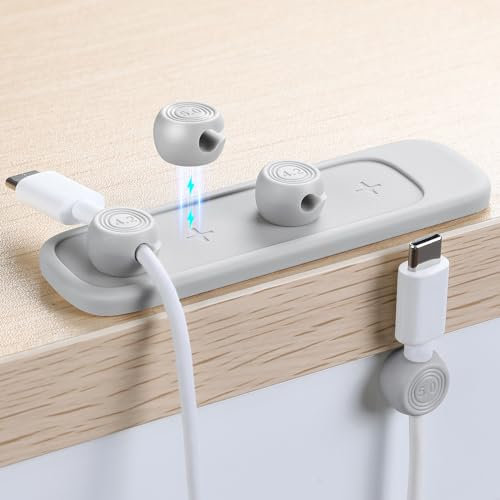 AGPTEK magnetische Kabelhalter, Kabelclips, Kabelmanagement, selbstklebend Kabelclips, Vielzwecke Kabelführung Kabel Organizer Set für Schreibtisch, Netzkabel, USB Ladekabel, Audiokabel, 4 Clips, Grau