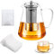 Azonelife 1300ml Teekanne aus Glas mit Siebeinsatz, Borosilikatglas Teeservice mit Edelstahl Siebeinsatz und Deckel+ 50 Teefilterbeutel, Glaskanne für Schwarzen Grüner Tee Fruchttee Duftender Tee