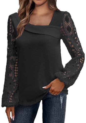 Chemisier Femme Chic et Élégant Pull Femme Haut Dentelle Tee Shirt Manche Longue Tunique Femme Blouse Casual Tops Cadeau Femme